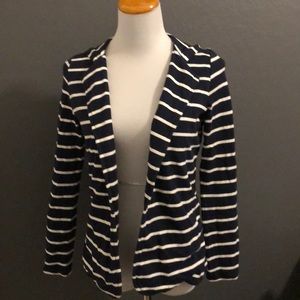 Nautical navy blue and white stripe open sweater M